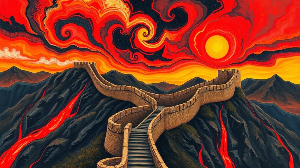 Surreal Great Wall Ascends to Raging Skies
