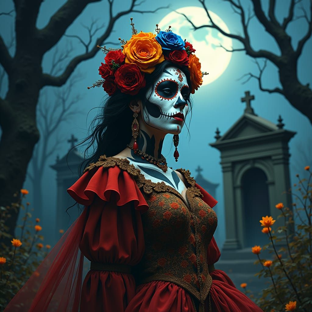 Day of the Dead Woman in Baroque Cemetery