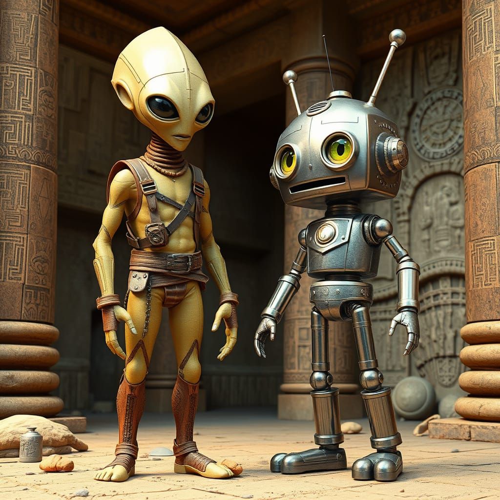 Retro Sci-Fi Alien Explorer in Claymation Style