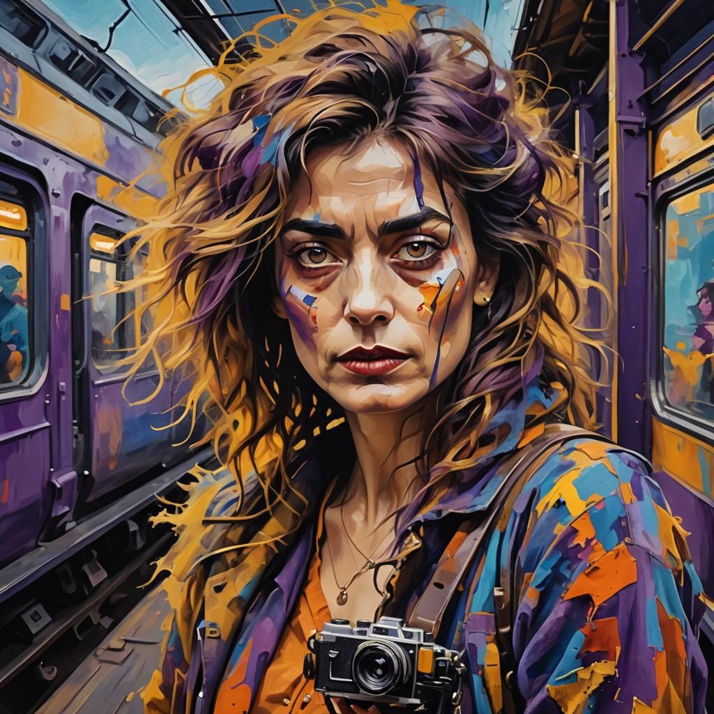 Abstract Portrait of Woman with Vintage Camera