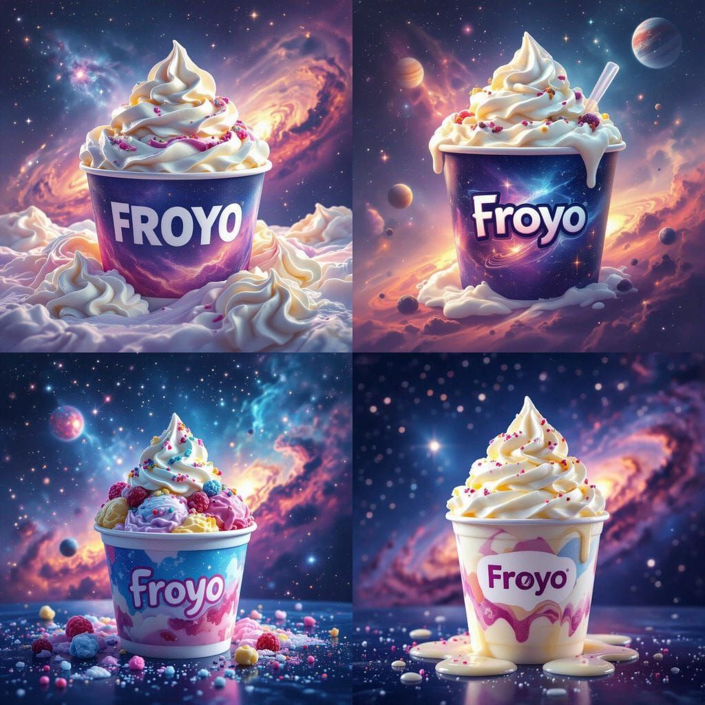 Froyo Frozen Yogurt Cup in Cosmic Space Background