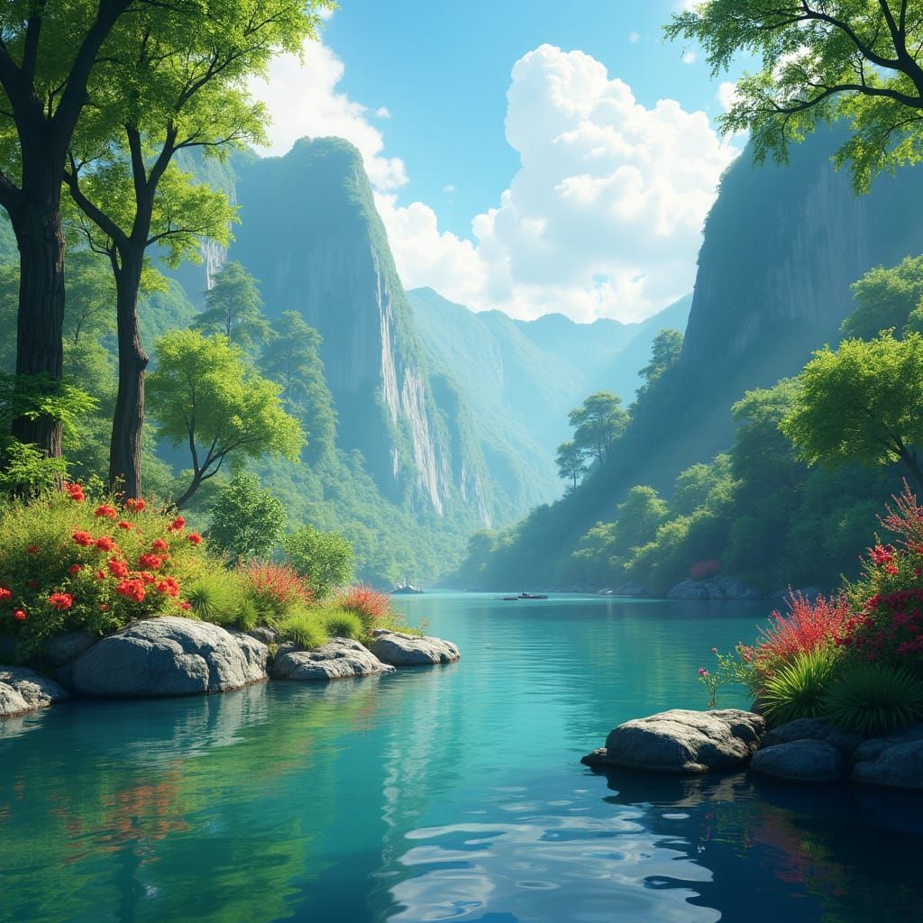 Lush Nature Scene in Detailed Matte Painting