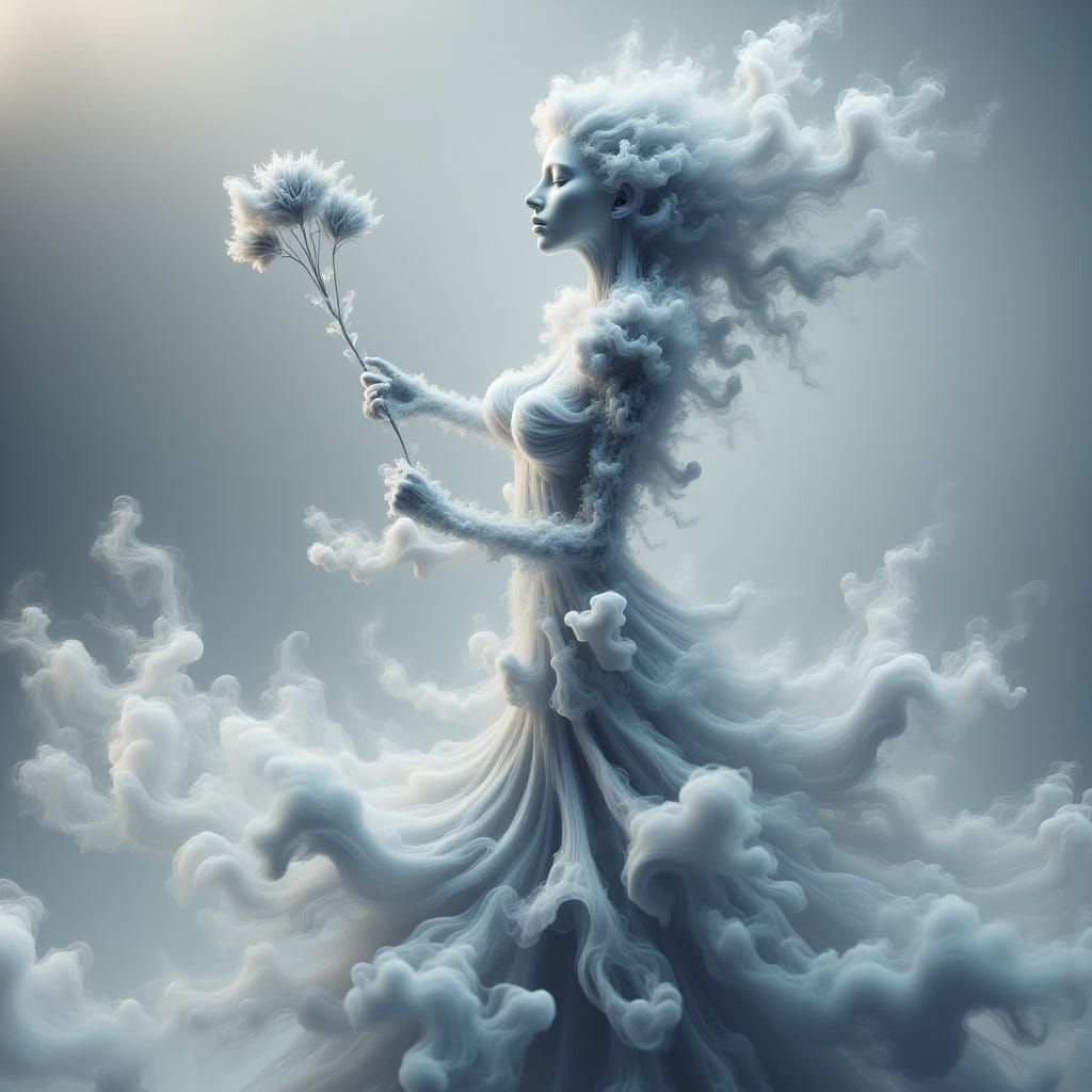 Ethereal Woman Made of Swirling White Smoke