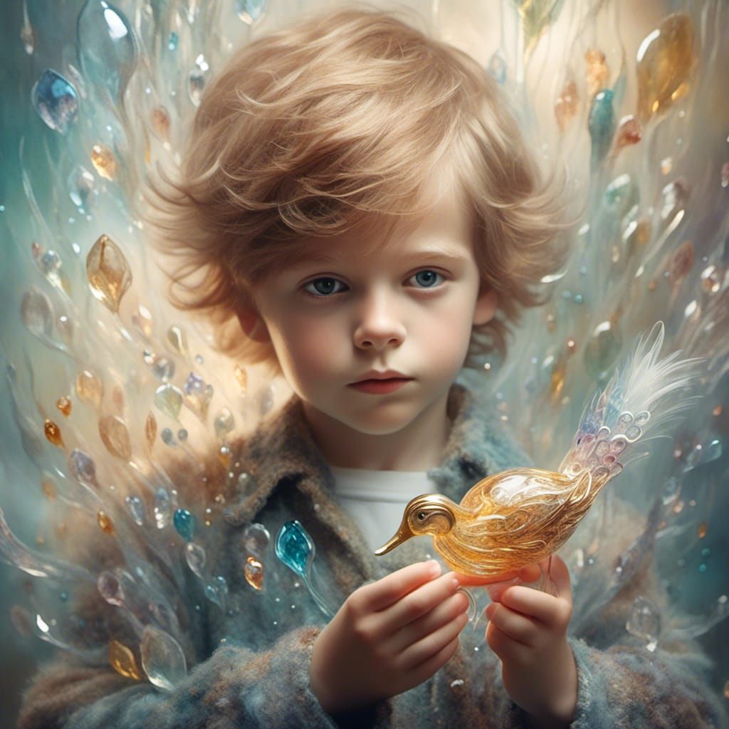 Boy with Glass Duck in Impressionist Style