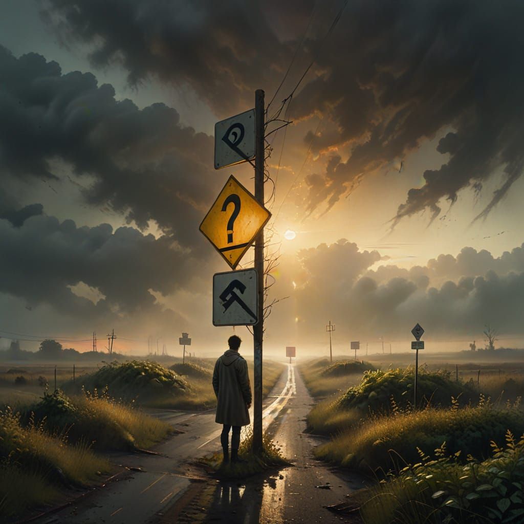 Crossroads Figure in Surreal Oil Painting
