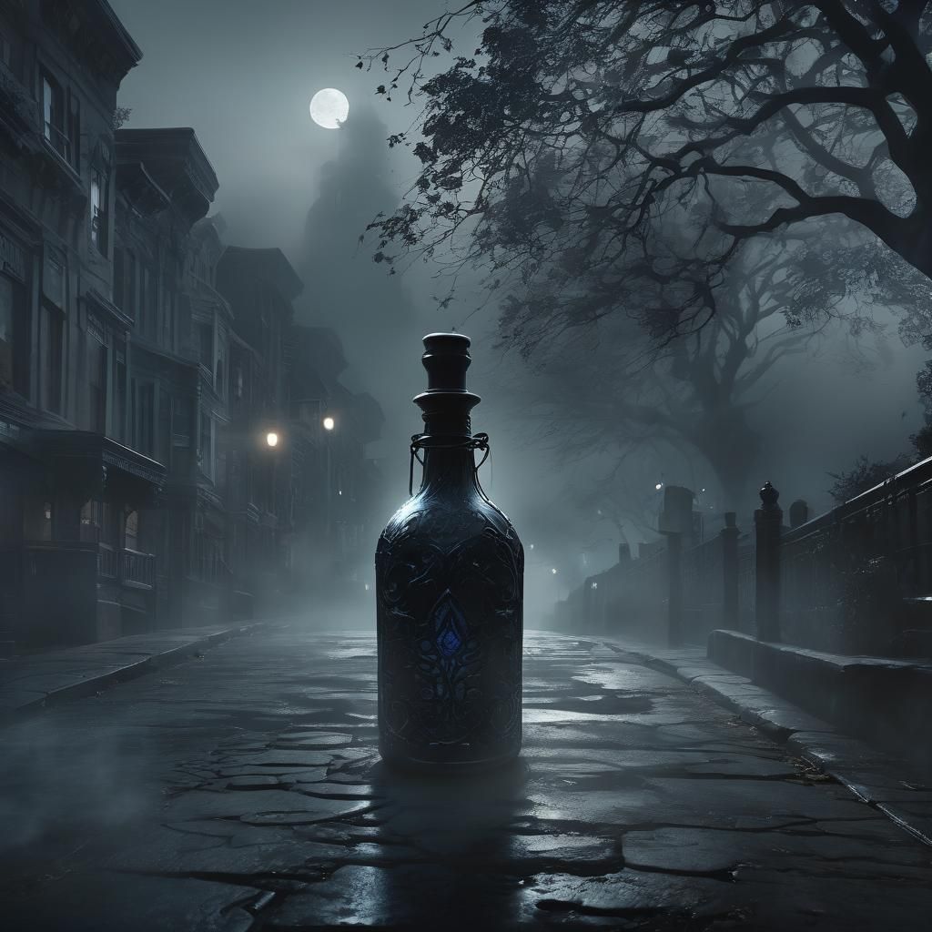 Eerie Magical Bottle in Foggy San Francisco