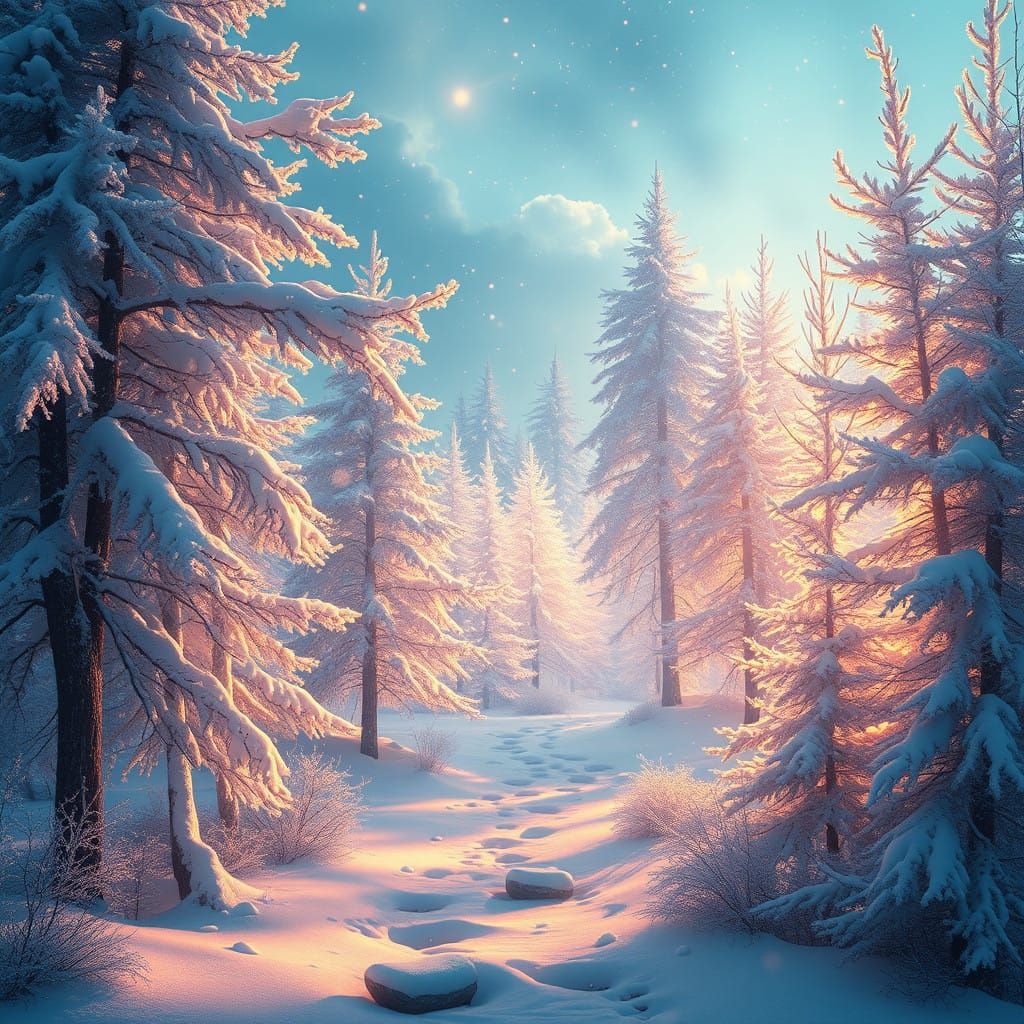 Winter's Mystical Enchantment in Vivid Fantasy Style