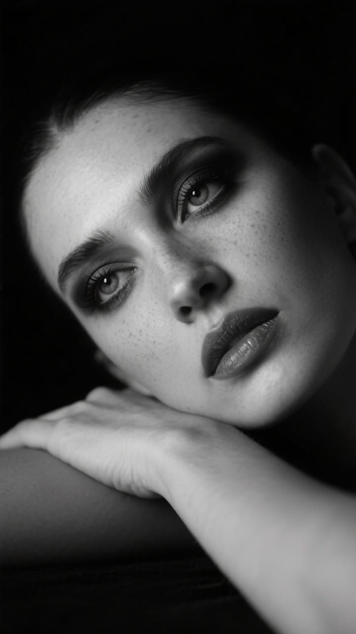 Striking Woman in Black and White: Cinematic Portrait