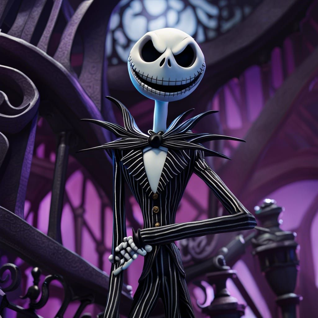 Jack Skellington's Joyful Grin in Burtonesque Style