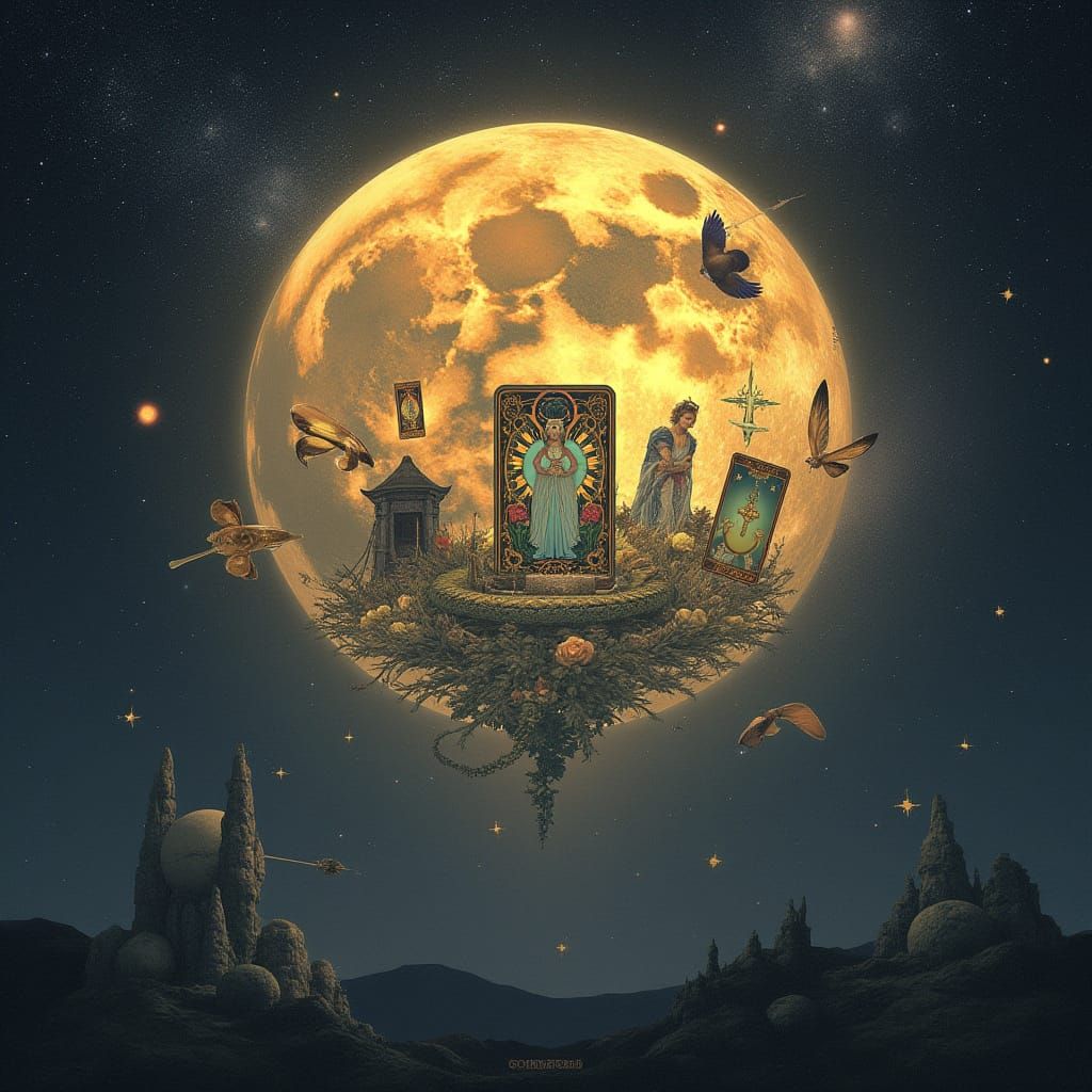Mystical Moon Tarot Cards in a Sci-Fi Universe