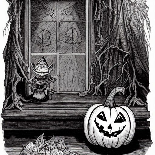 Haunted Witch's Porch with Shrunken Jack-o-Lanterns