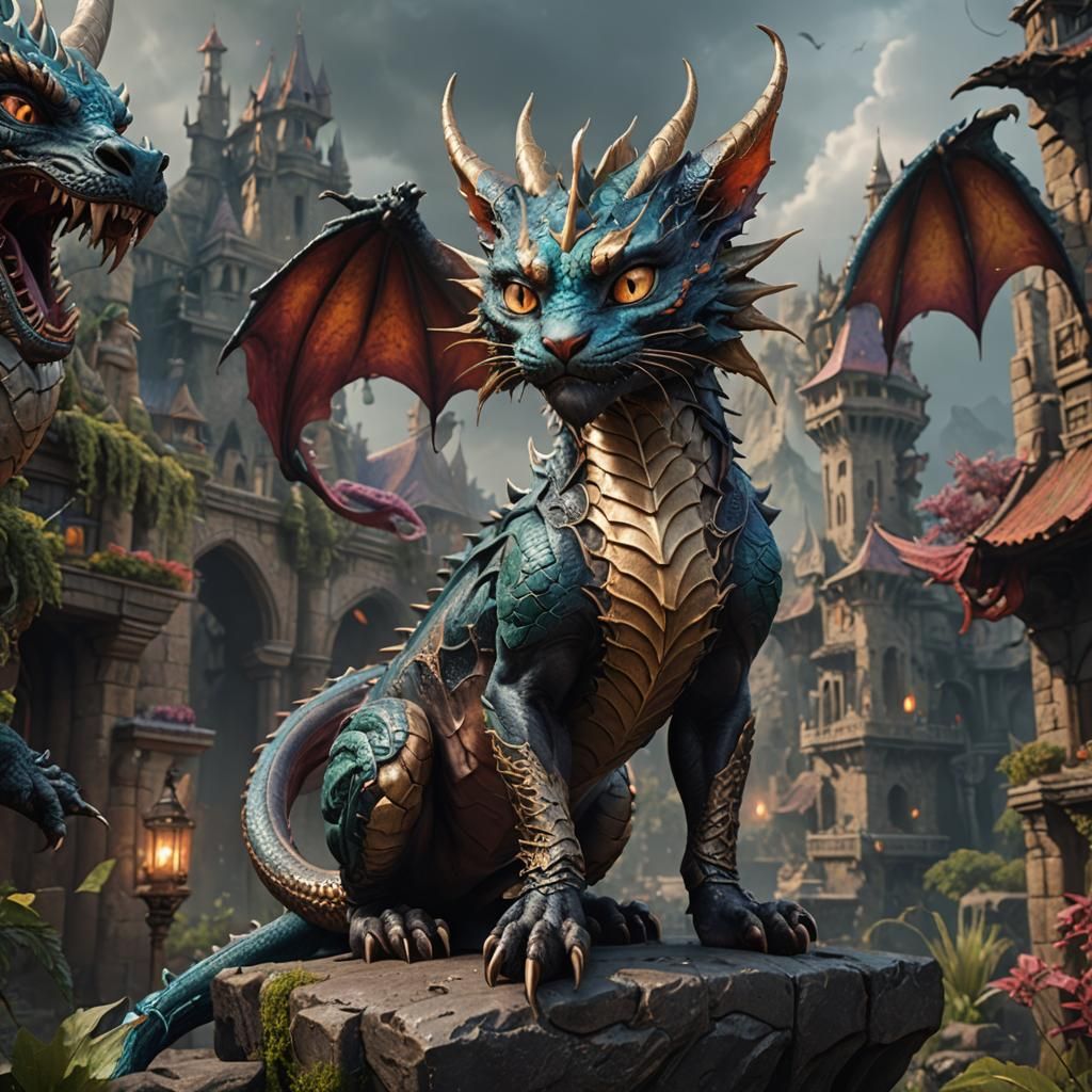 Dragon Cat Hybrid Fantasy Concept Art