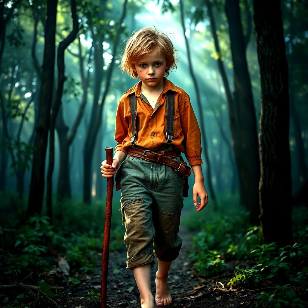 Hyperrealistic Portrait of Tom Sawyer in Forest