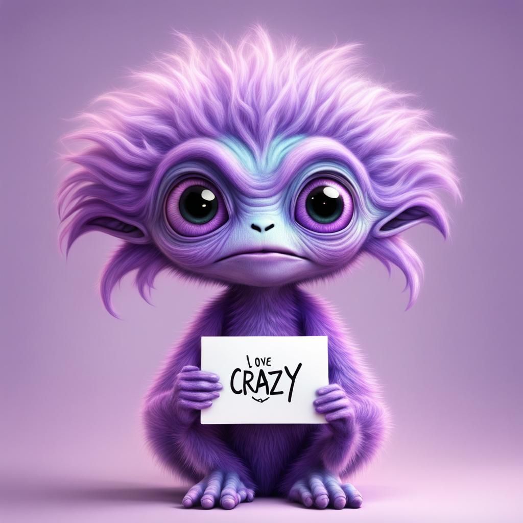 Cute Purple Alien with Sign in Pastel Colors