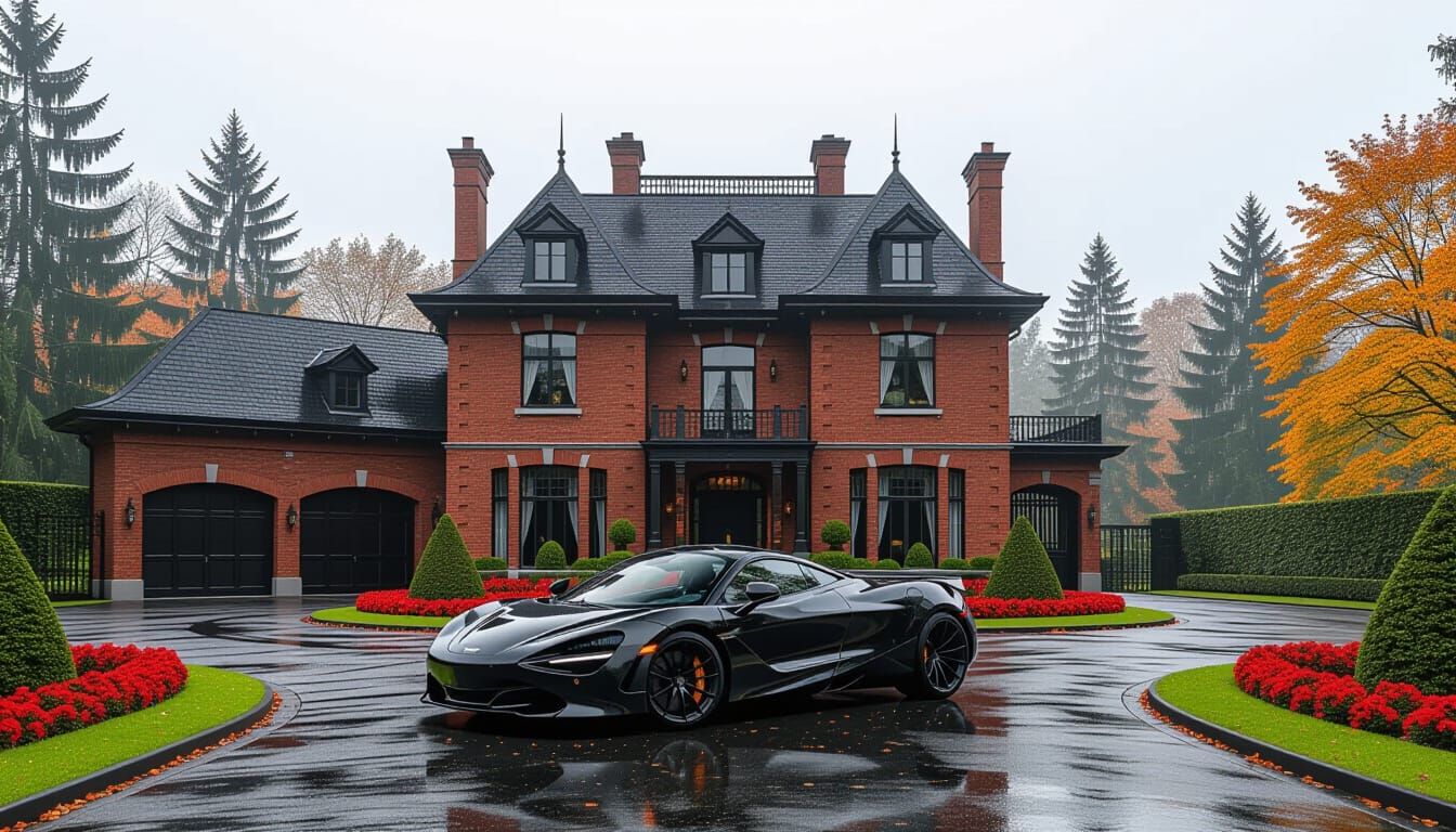 Victorian Chateau with McLaren in Misty Autumn Garden