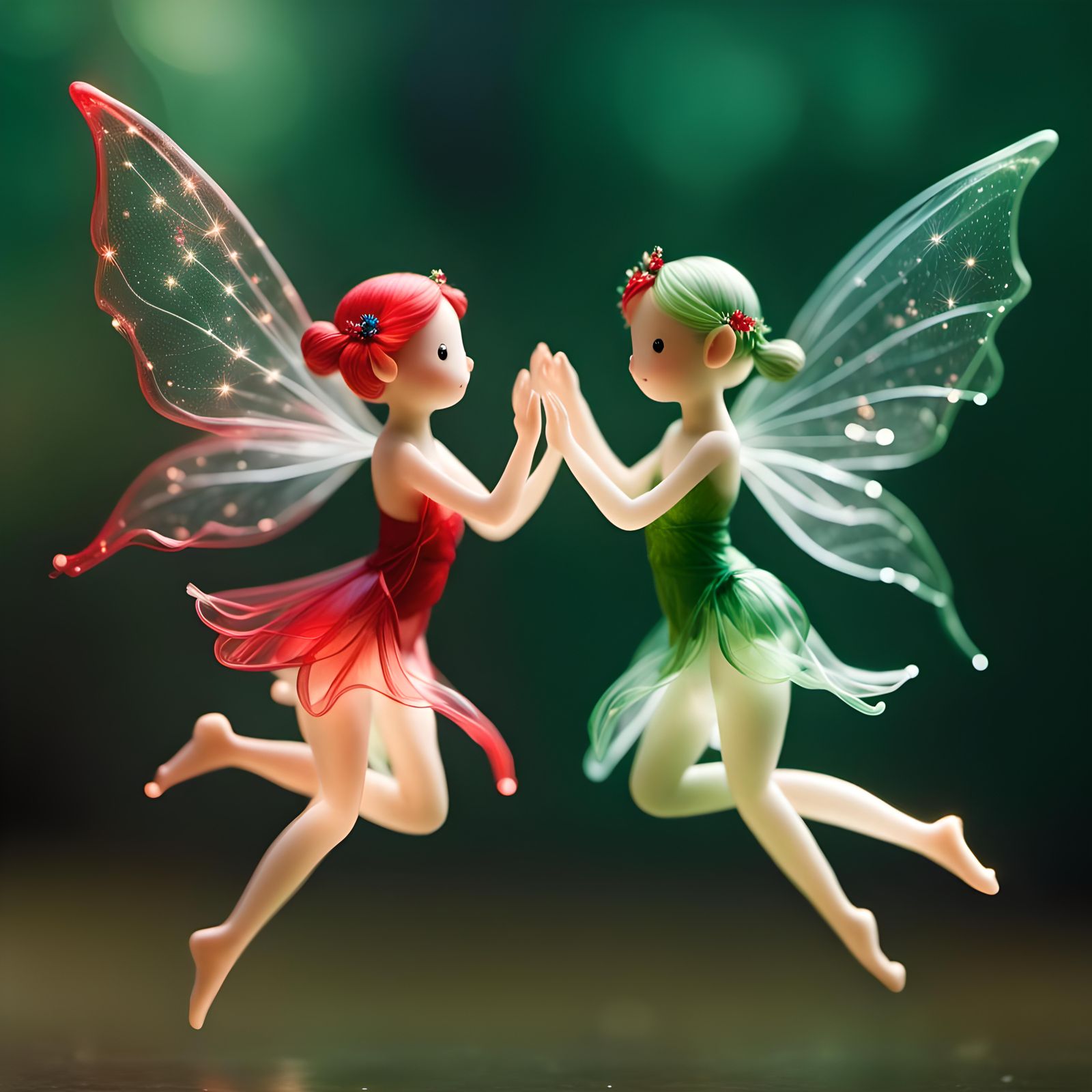 Two Fairies Dancing in Air with Colored Sparks