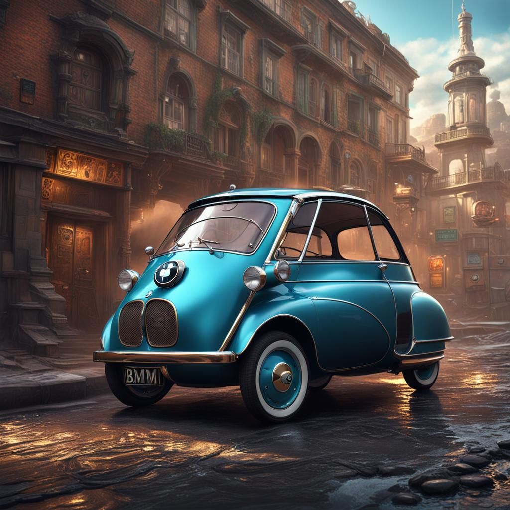 Steam punk car brand BMW isetta