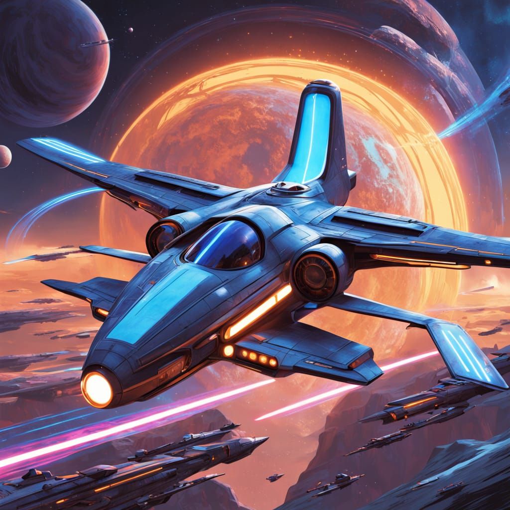 Sleek Futuristic Spaceships Speed Through a Neon Galaxy