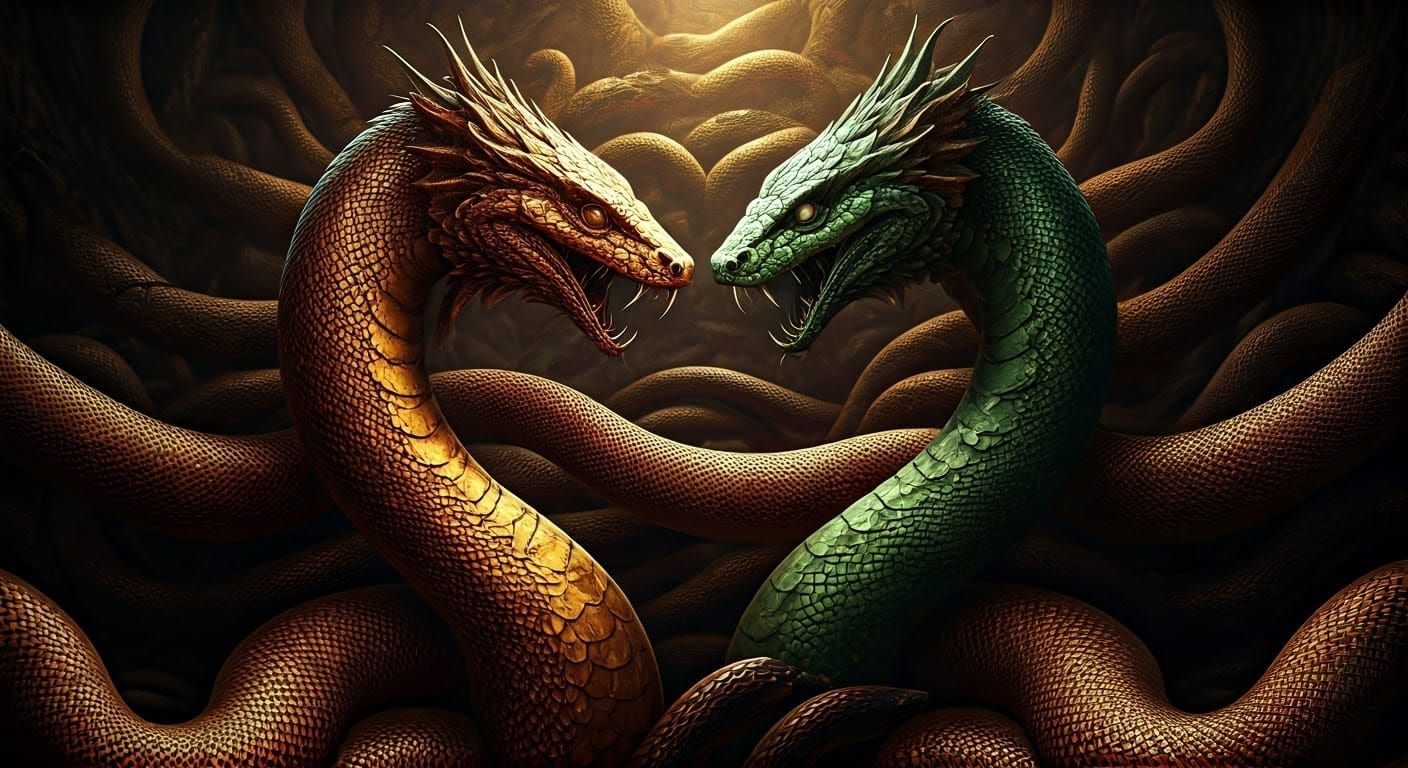 Serpents in Ancient Chamber, Art Nouveau Style