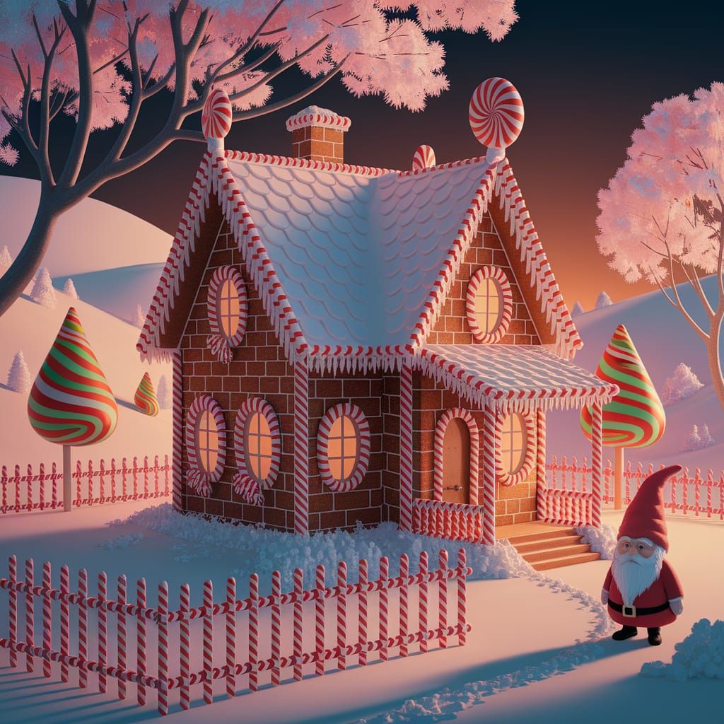 Whimsical Gingerbread House with Grumpy Gnome Digital Art