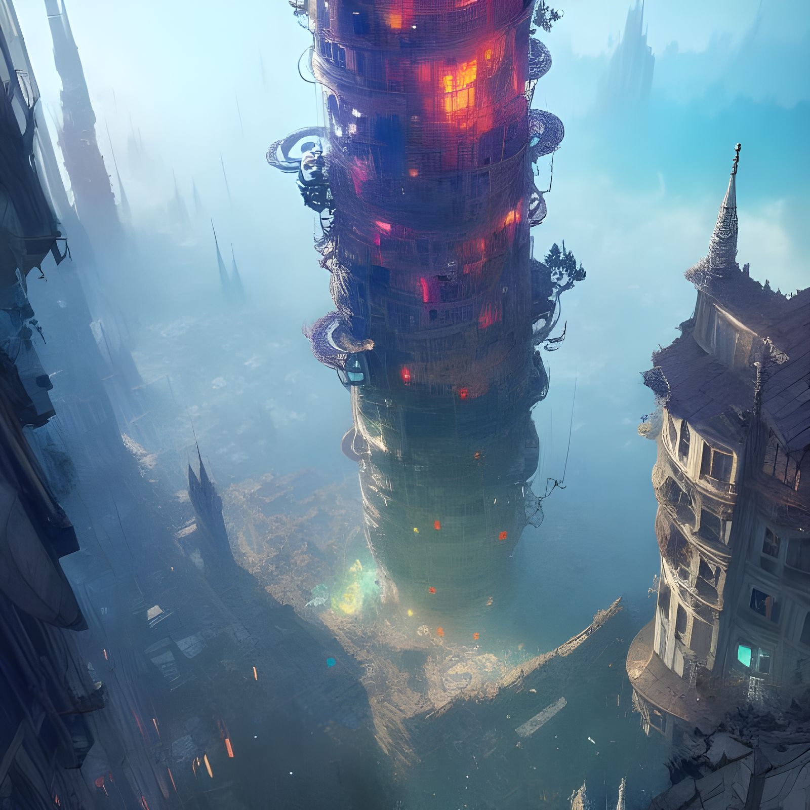 Epic Landscape of a Mage's Tower, Digital Art