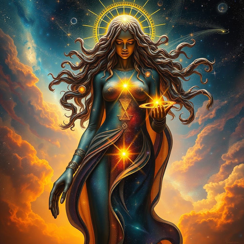 Ethereal Cosmic Mother Unfolds in Celestial Beauty
