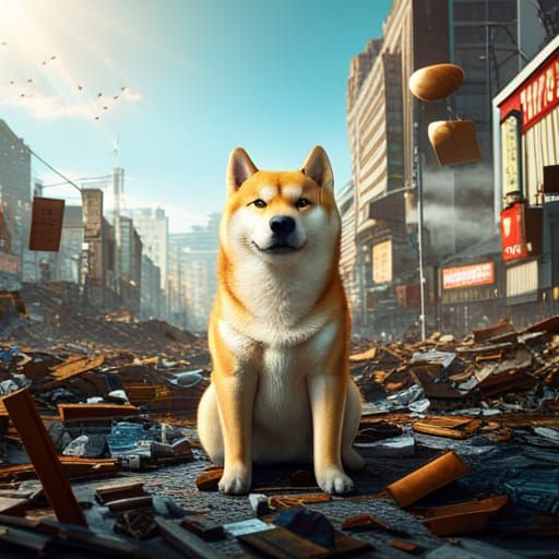 Shiba Inu Addicted to Capitalism: Detailed Matte Painting