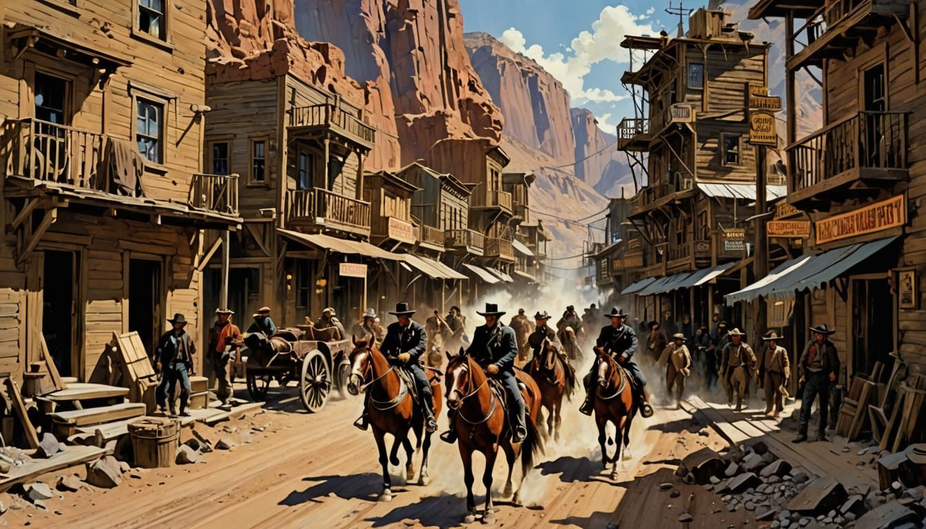 Outlaws in Gritty Nevada Mining Town Concept Art