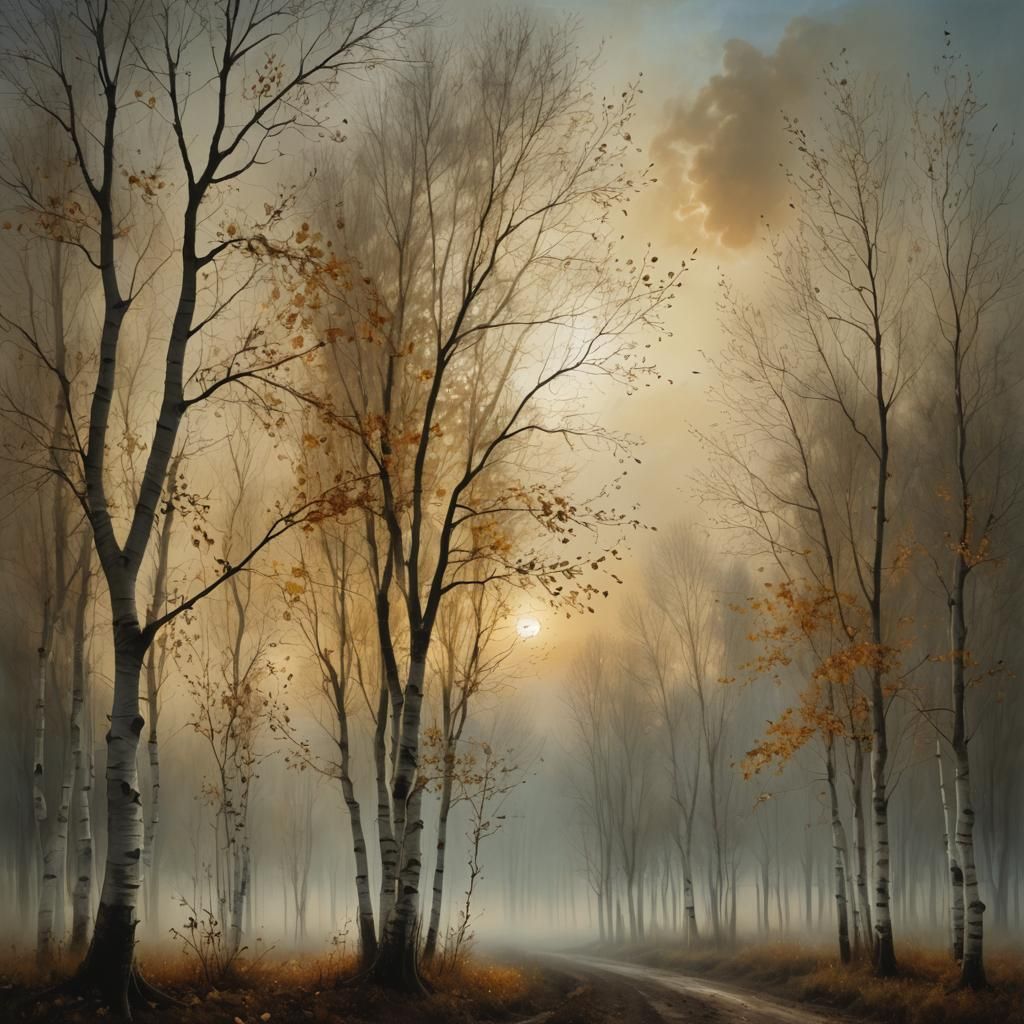 Under a sky veiled in mother-of-pearl, the poplars turn ocher, the leaves fly their last dance