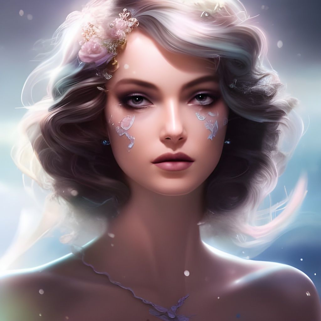 Water Fairy Moon Princess Portrait in Art Nouveau Style