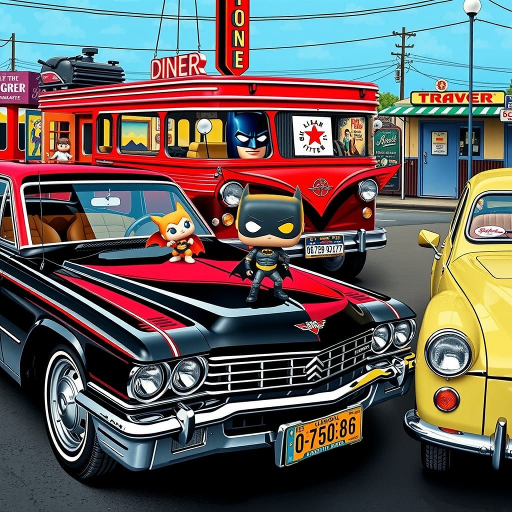 Black Oldsmobile 88 Citroën 2CV Morris Traveller Funko-pop Batman