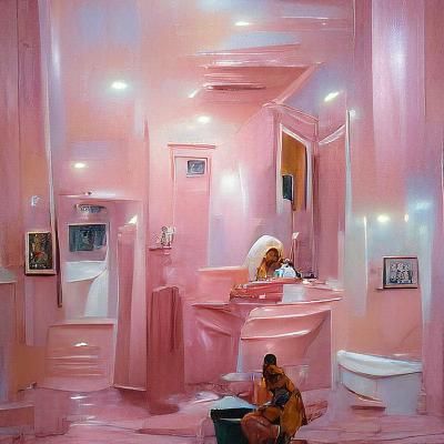 Doja Cat in Pink Bathroom: Oil Painting