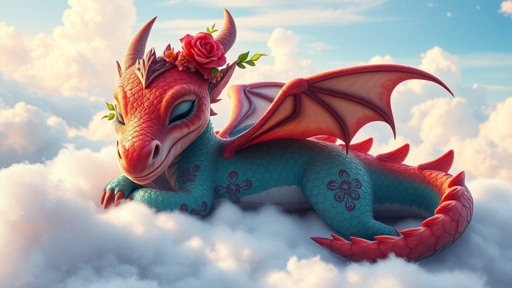Peaceful Dragon Sleeping in the Clouds