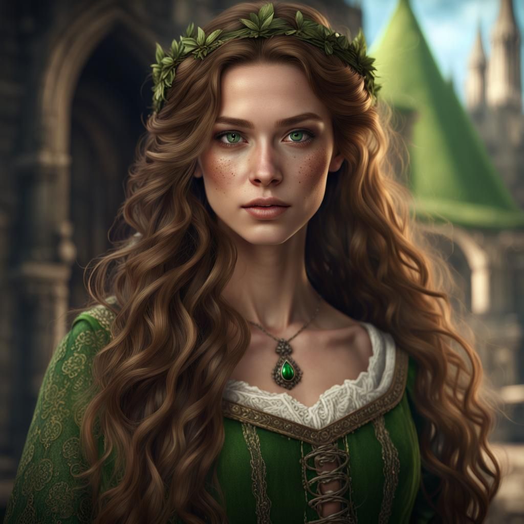 Medieval Girl with Green Eyes: Fantasy Art