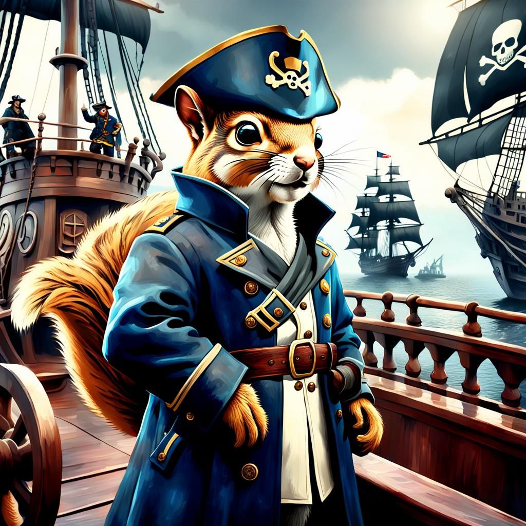 Squirrel Pirate Captain in Epic Battle Scene