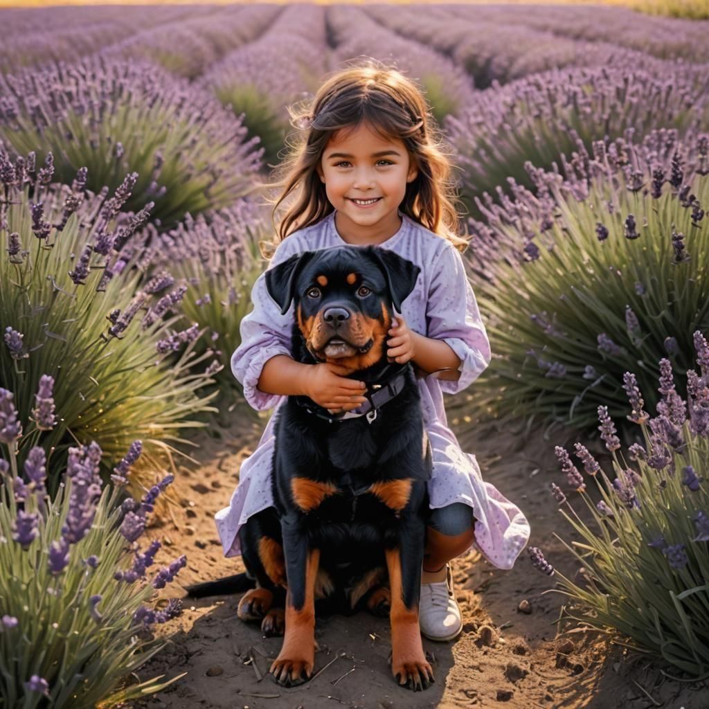 Girl and Rottweiler in Lavender Field