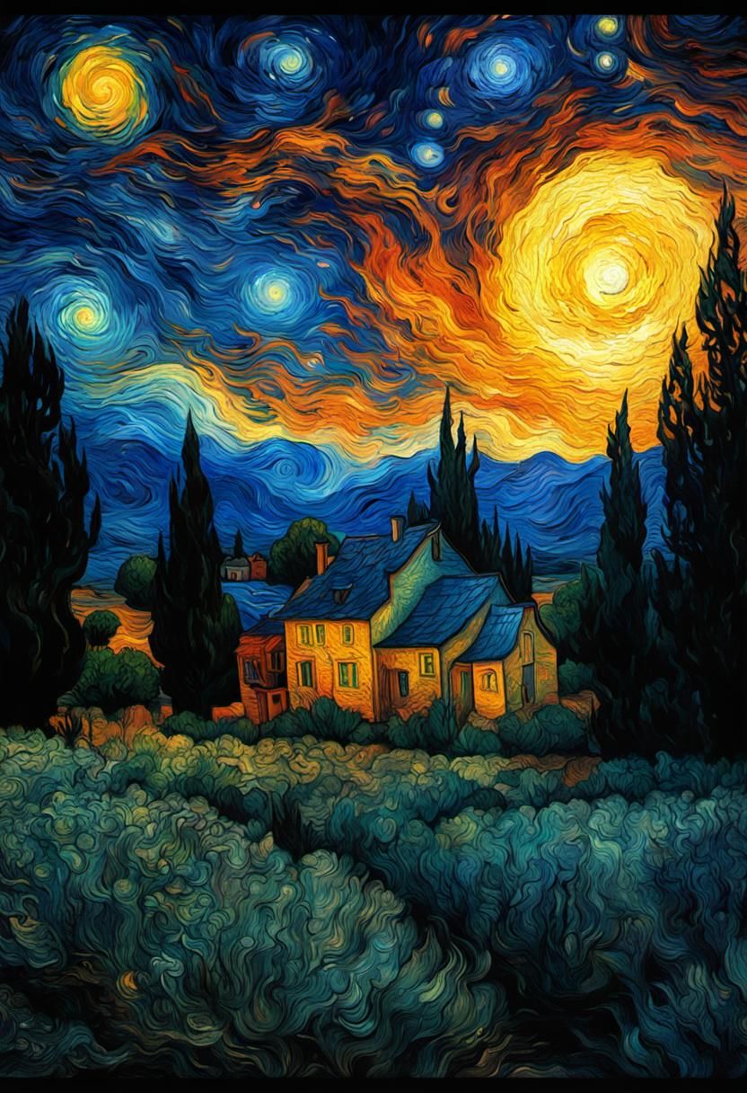 Cassette Futurism Landscape Inspired by Van Gogh