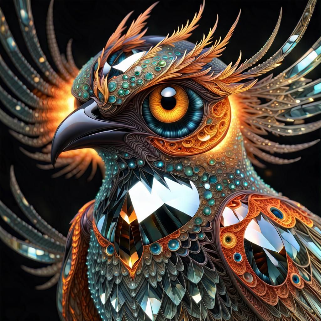 Burning Crystal Phoenix with Mirror Eyes