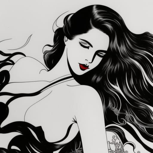 Graceful Ink Calligraphy of Reclining Lilith