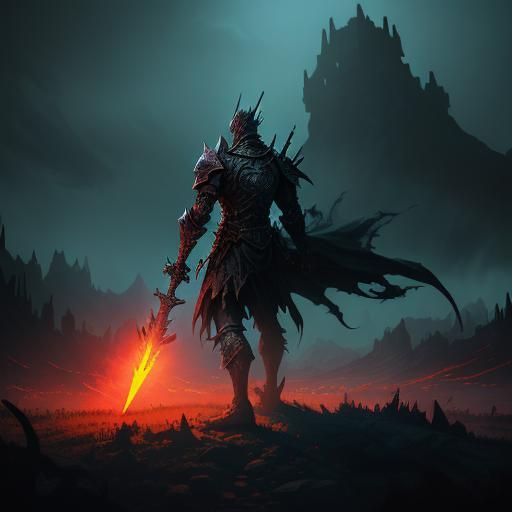 Armored Zombie Warrior with Glowing Swords