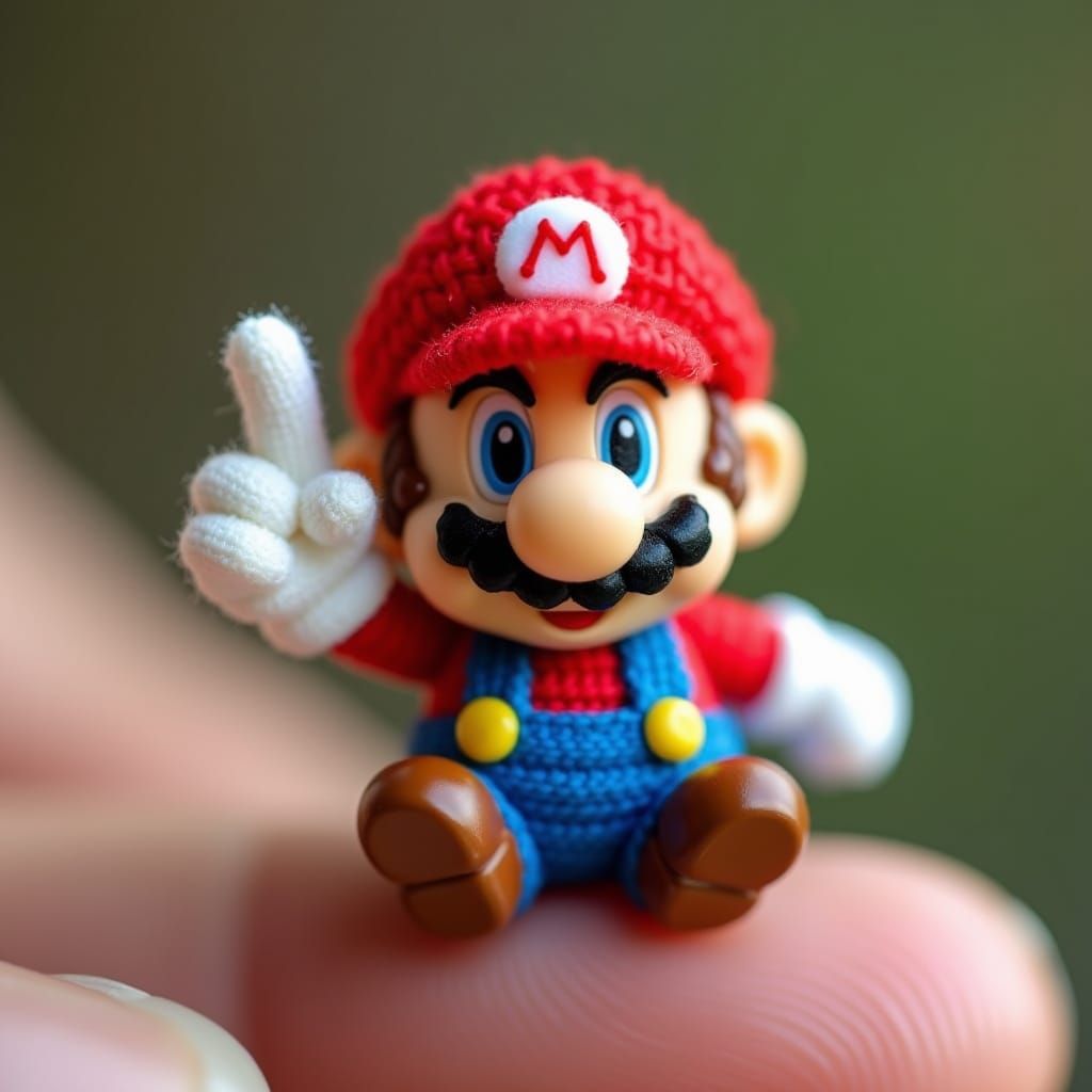 Macro Photograph of a Woven String Mario Toy