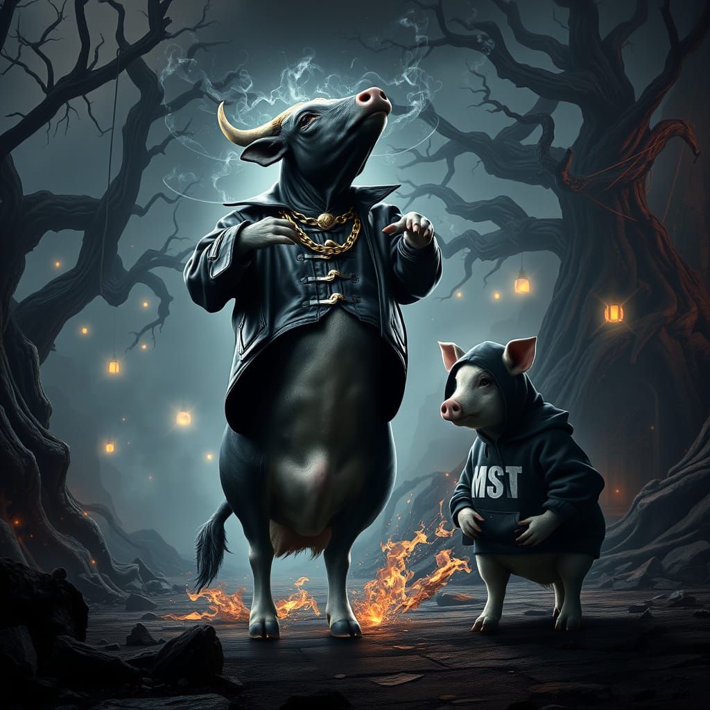 Mystical Cow Unleashes Dark Fantasy in a Whirl of Light