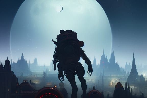 Spectacular Lunar City in Dark Fantasy Style
