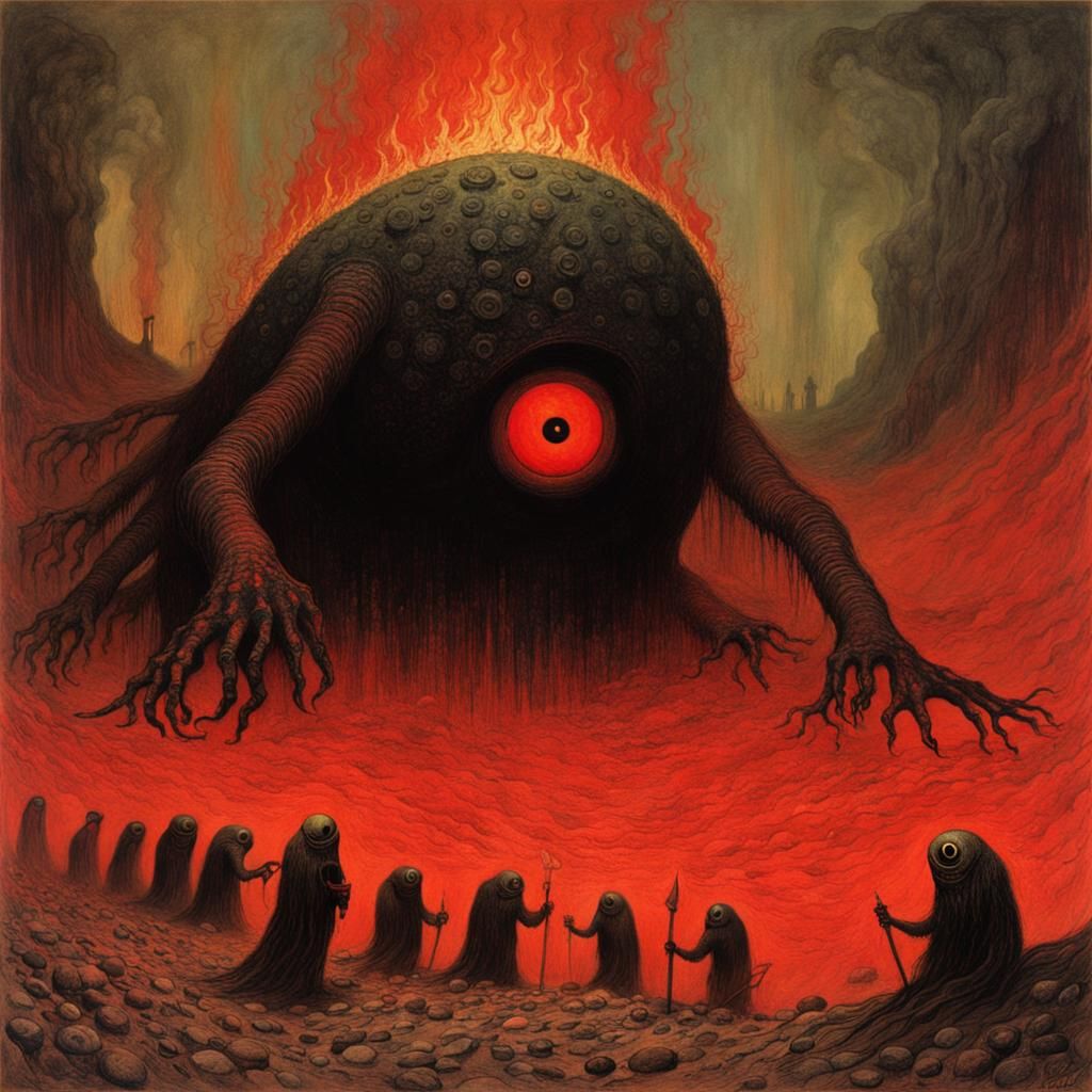 Monsters Destroying Eyeballs in Burning Hellscape