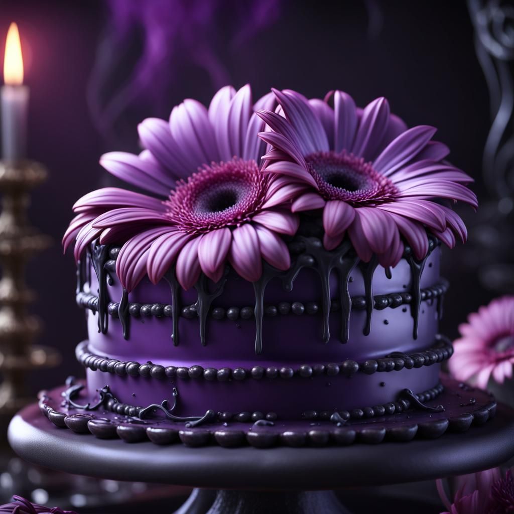 Purple Gerbera on Goth Cake: Digital Masterpiece