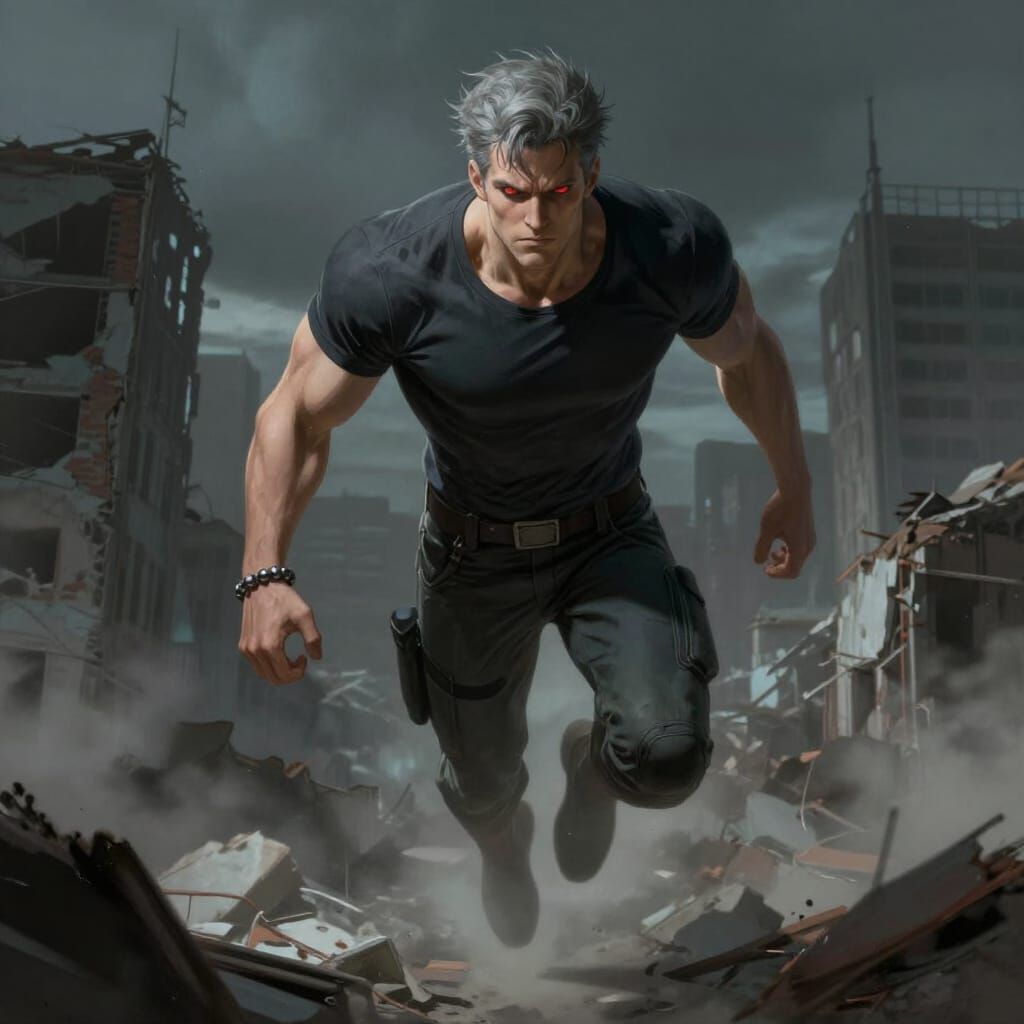 Super Strong Hero Floats Above Ruined City in Concept Art St...