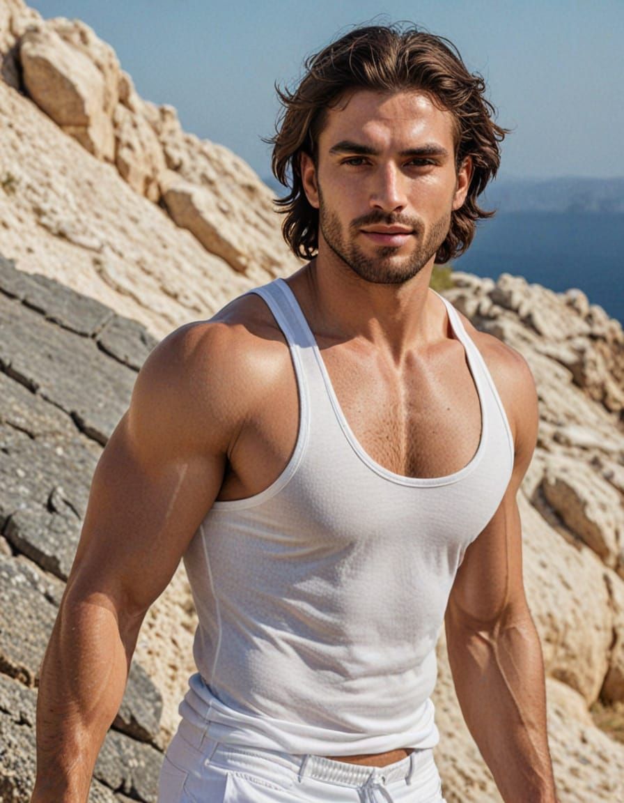 Chiseled Greek God with Hairy Chest in Hyper-Realistic Digit...