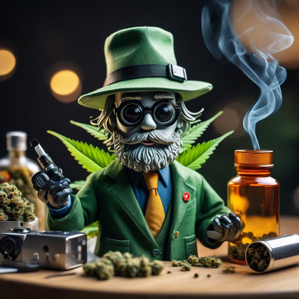 Cartoon Stoner Character with Marijuana Accessories