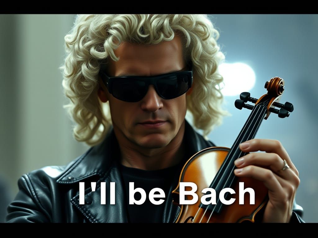 Terminator Bach Hybrid Playing Violin in Leather Jacket