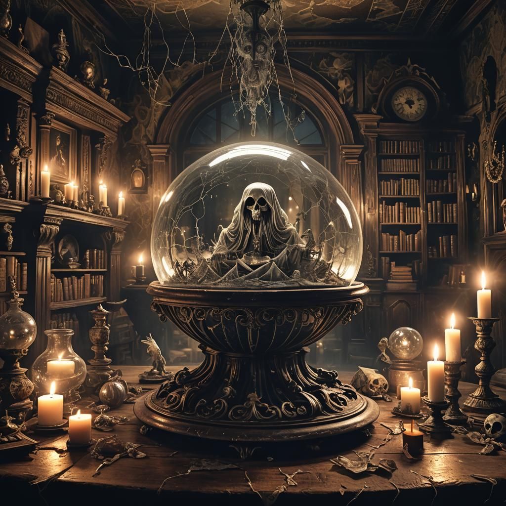 Ghostly Spirit in Crystal Ball, Dreamlike Concept Art